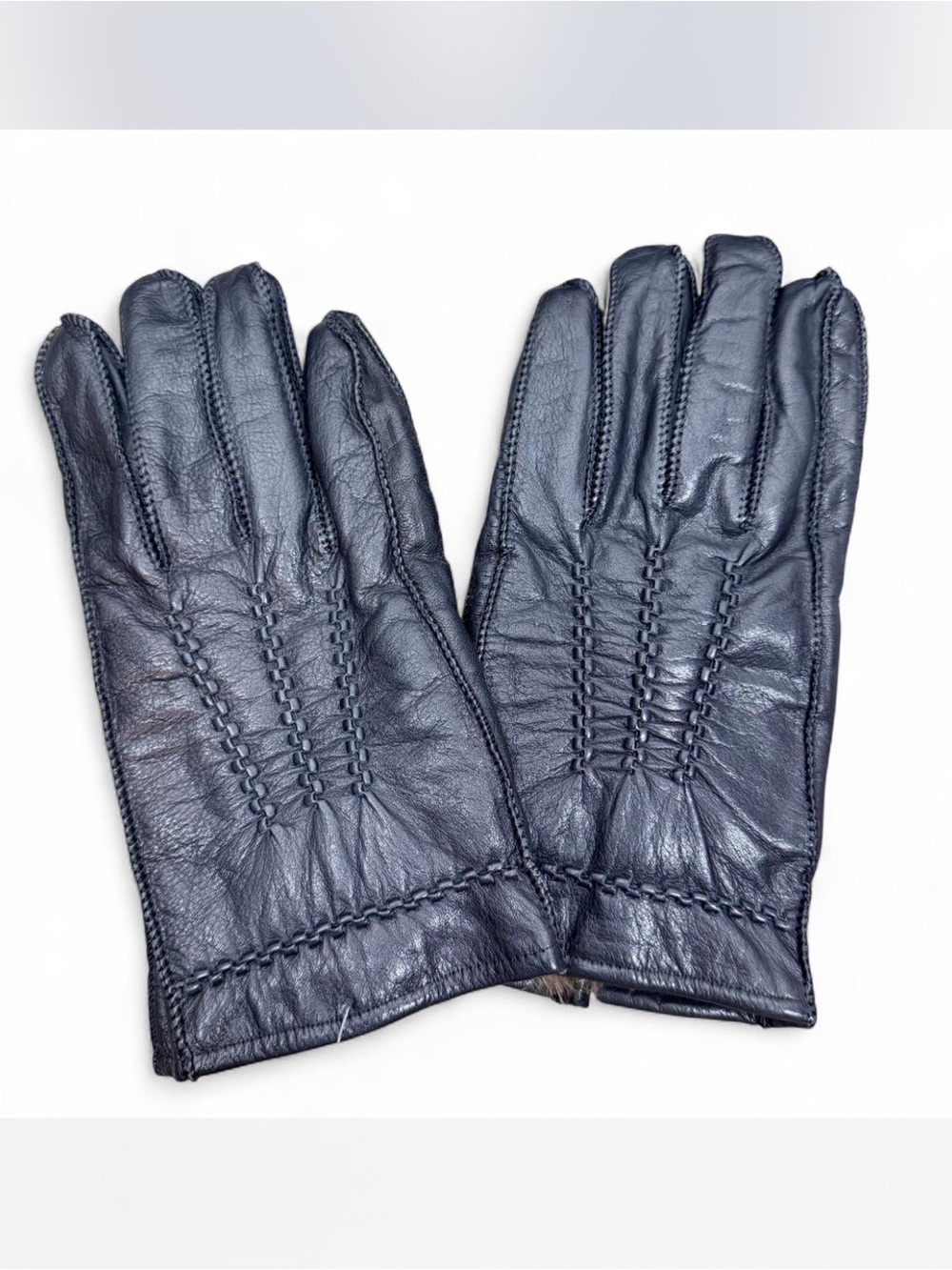 Vintage Men’s Black leather gloves with rabbit fur lining, size M